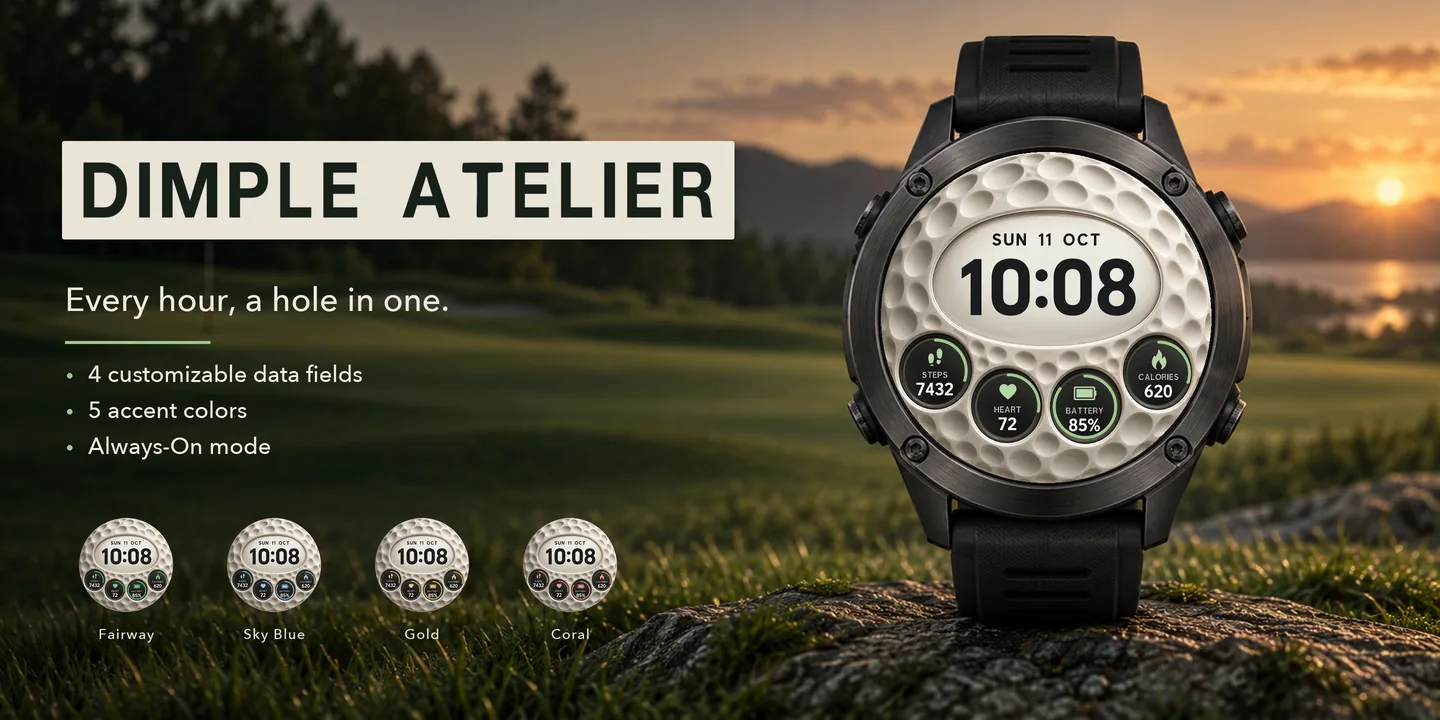Dimple Atelier on a watch, golf course at dusk