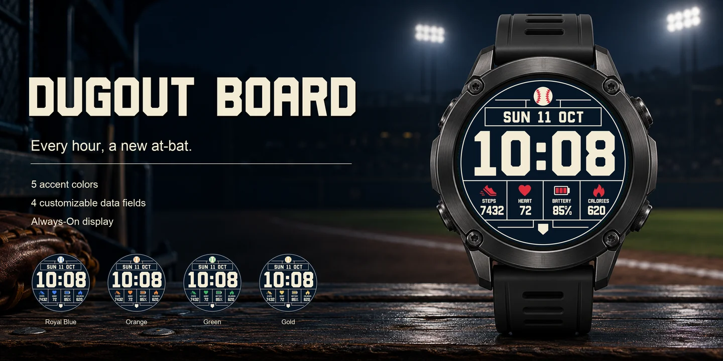 Dugout Board an einer Uhr, auf der Dugout-Bank unter Stadionflutlicht
