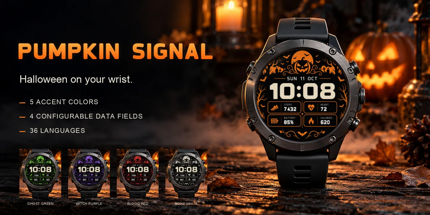 Pumpkin Signal an einer Uhr, Kürbis unter dem Vollmond