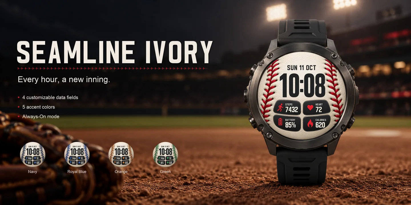 Seamline Ivory en un reloj, pelota de béisbol bajo las luces del estadio