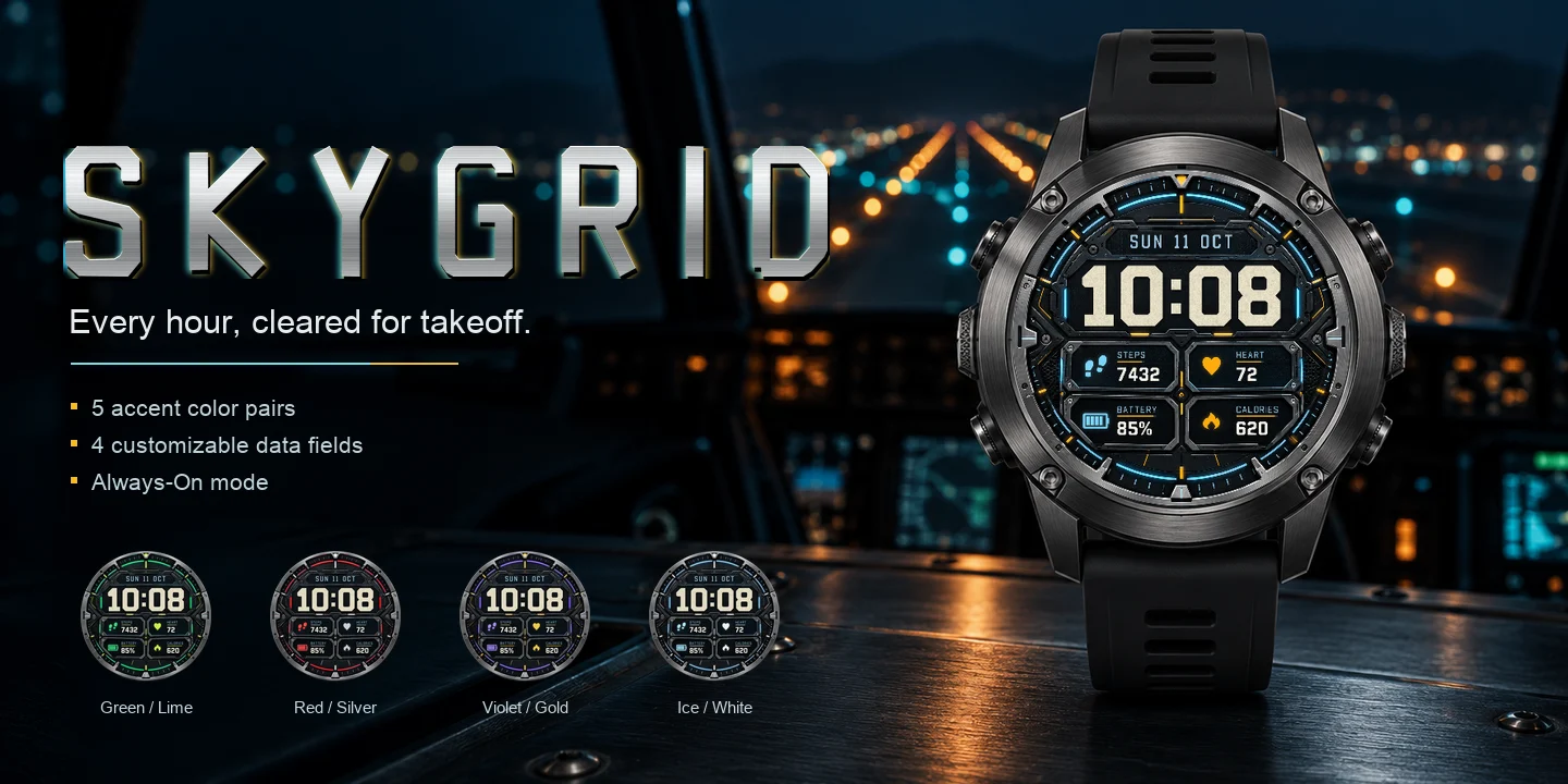 Skygrid en el reloj, cabina de noche