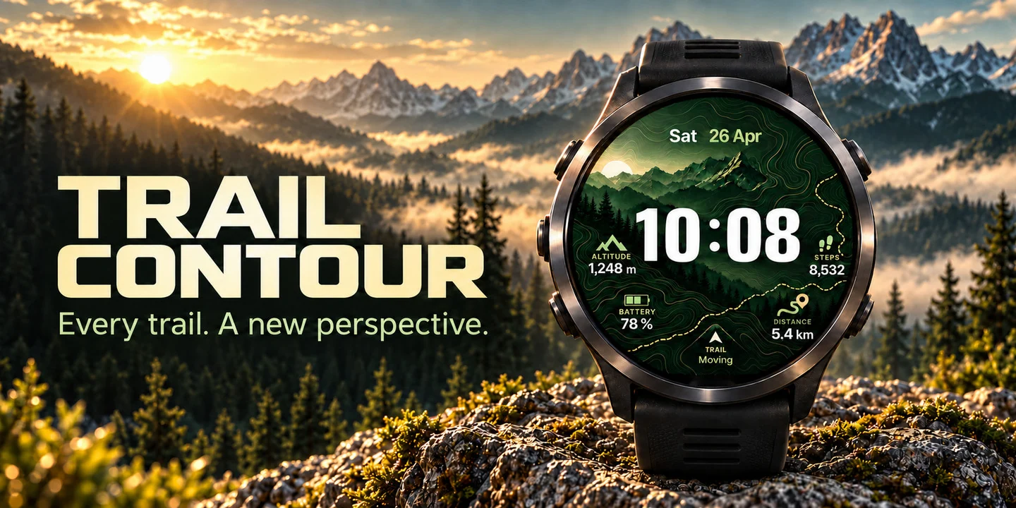 Trail Contour en un reloj, montañas al amanecer